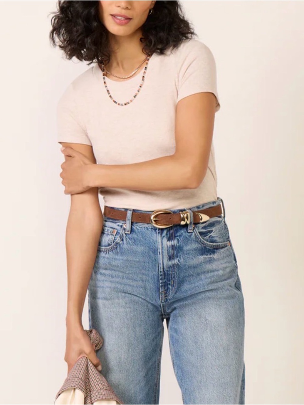 Evereve LNA Harrison Cream Short Sleeve Slim Tee